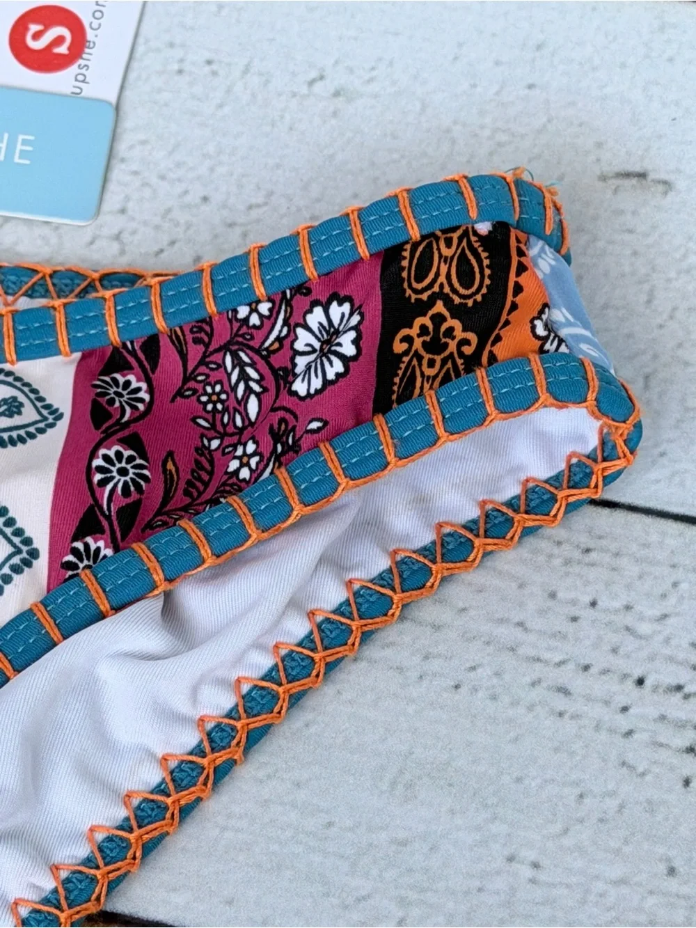 NWT Cupshe Boho Paisley Patchwork Stitch Bikini Bottoms Size S- BOTTOMS ONLY